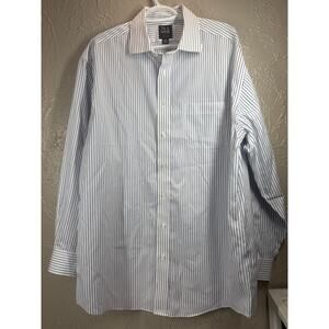 Jos A Banks Traveler Mens Cotton Striped Blue Dress Shirt Preppy Size 17 - 34